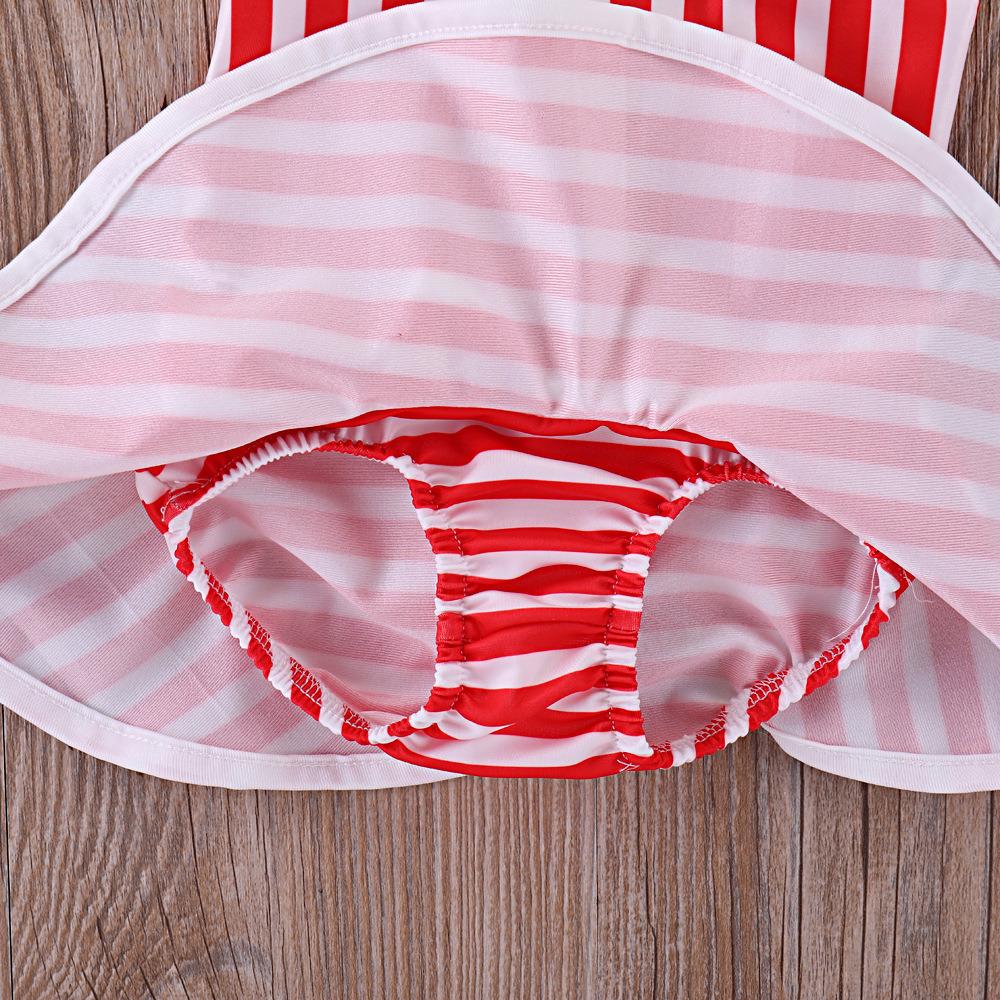 Girls Striped Bow Decor Ruffled Tie Up Swimwear Toddler One Piece Swimsuit