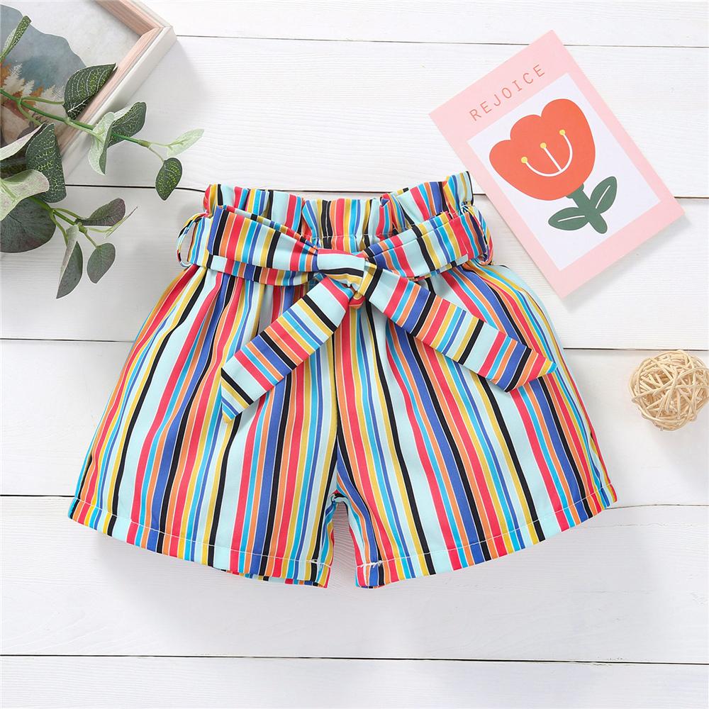 Girls Striped Bow Shorts quality children's clothing wholesale