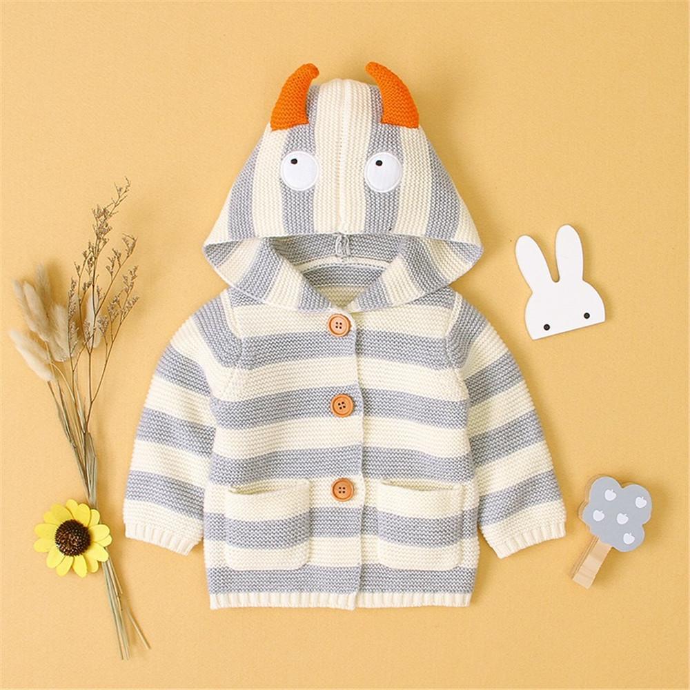 Baby Striped Button Knitted Pocket Cardigan Sweaters