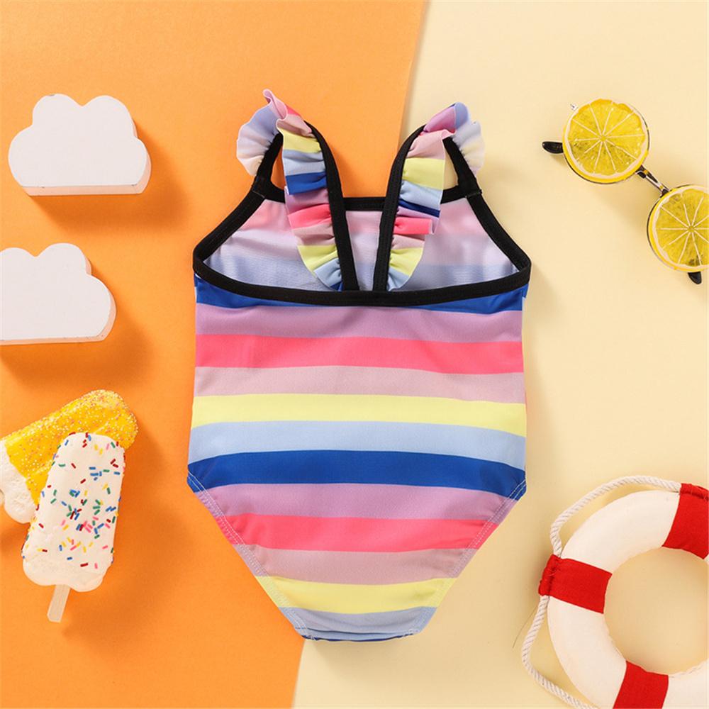 Baby Girls Striped Cherry Printed Sleeveless Swimwear Toddler One Piece Swimsuit