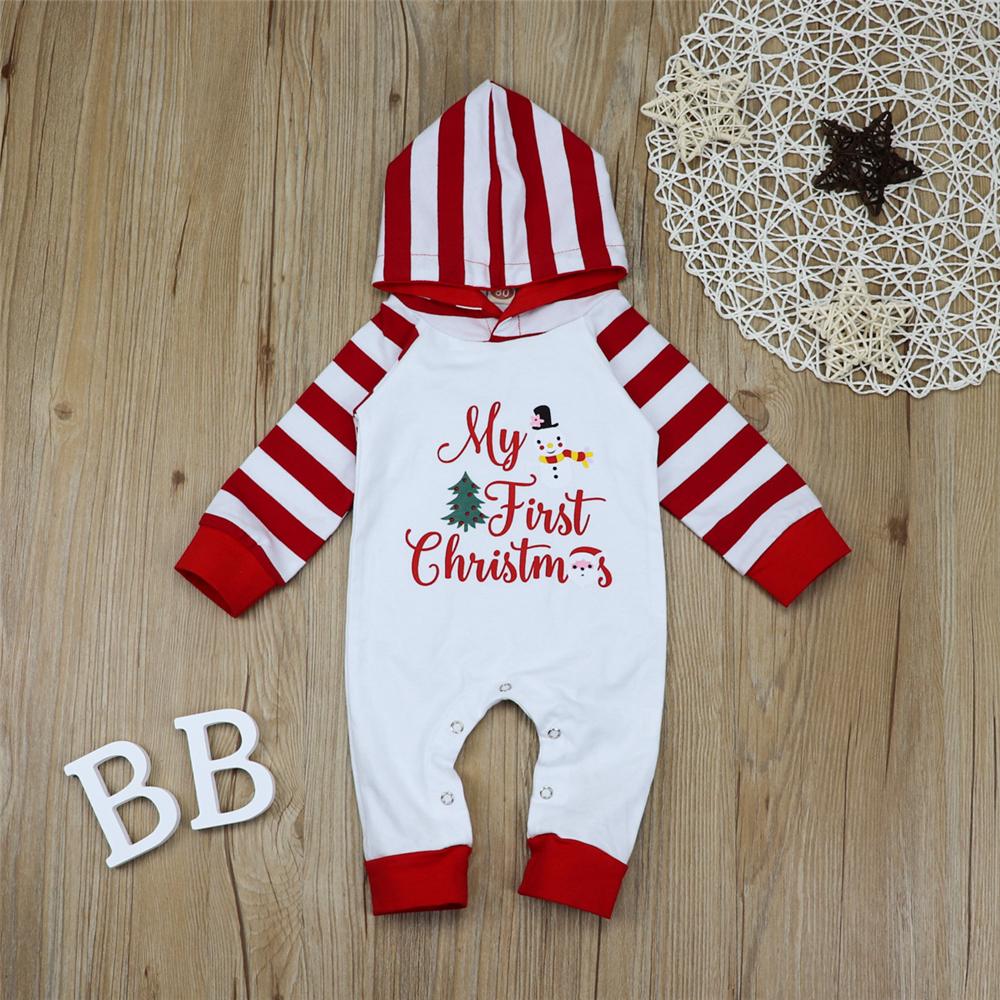 Baby Boys Striped Christmas Hooded Long Sleeve Romper Baby Outfits