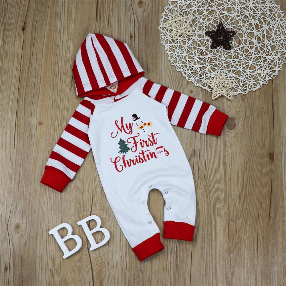 Baby Boys Striped Christmas Hooded Long Sleeve Romper Baby Outfits