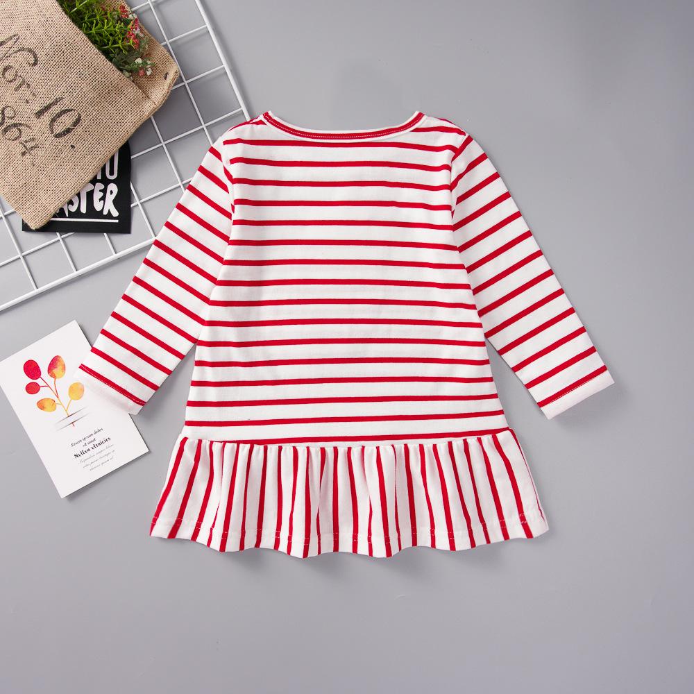 Girls Striped Christmas Long Sleeve Dress Wholesale Toddler Clothes