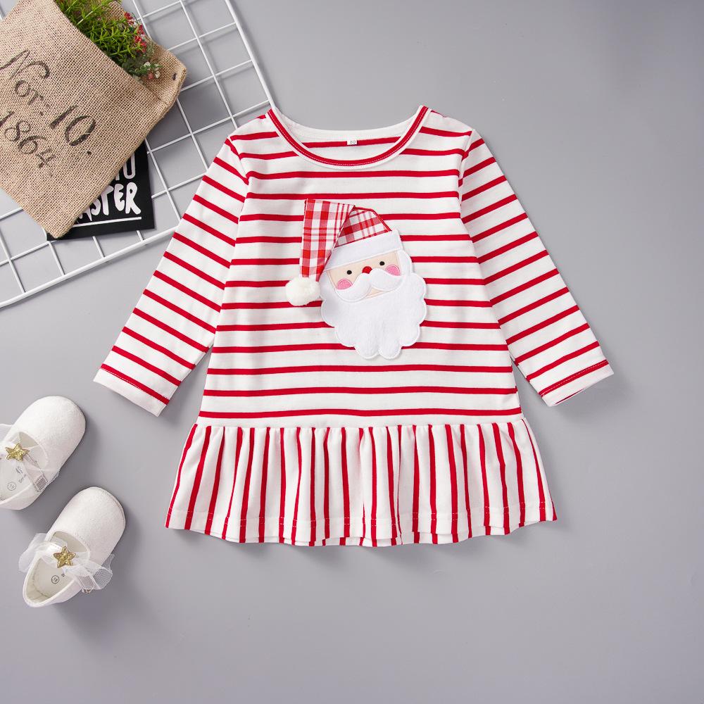 Girls Striped Christmas Long Sleeve Dress Wholesale Toddler Clothes