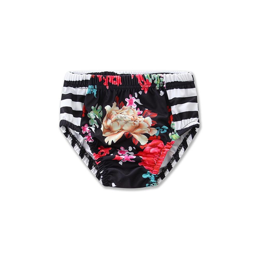 Girls Striped Floral Printed Bow Swimsuit Toddler 2 Piece Swimsuit