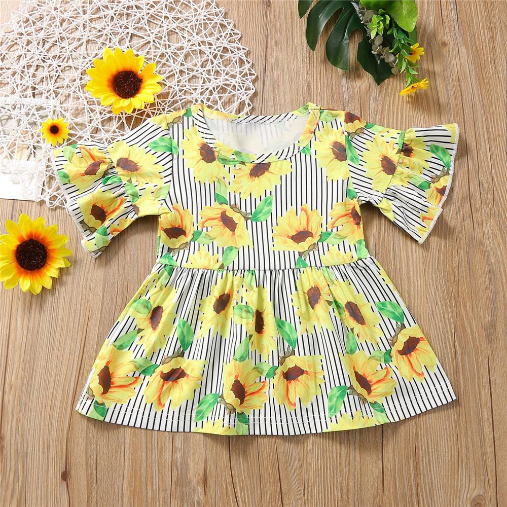 Girls Striped Floral Printed Short Sleeve Top & Jeans kids wholesale clothing