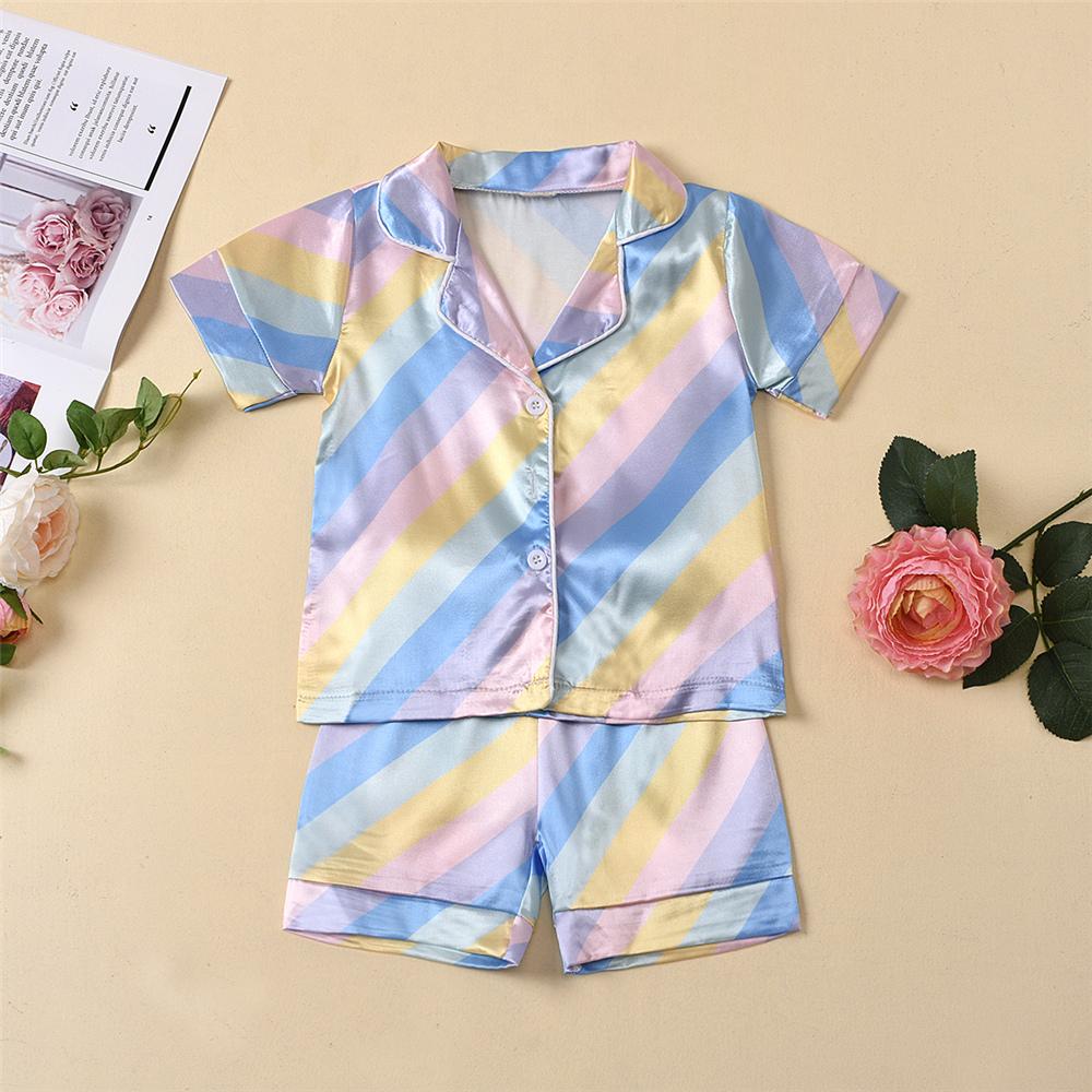 Unisex Striped Homewear Button Short Sleeve Pajamas Top & Shorts Kids Wholesale Clothing