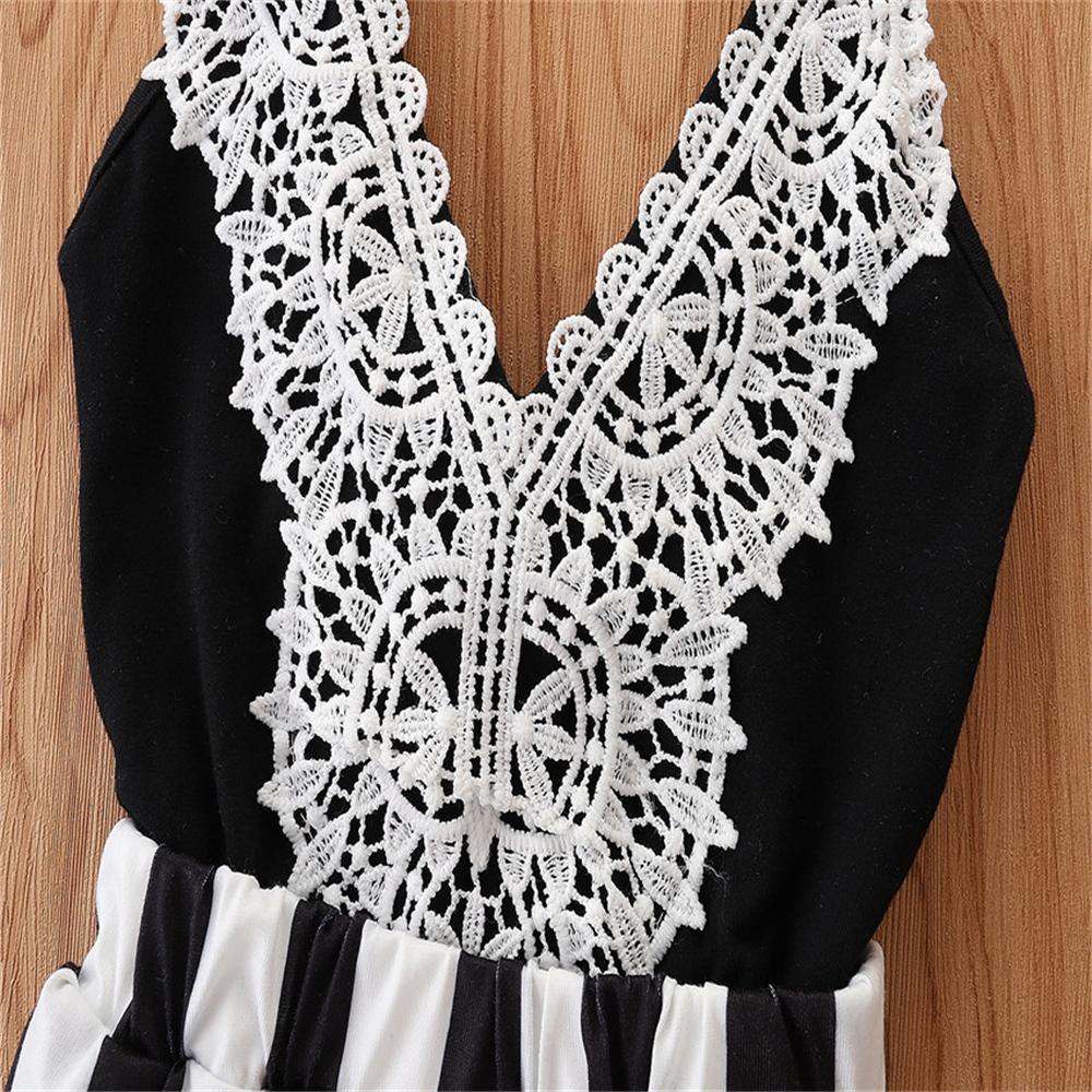 Girls Striped Lace Splicing Sling Jumpsuit kids clothes wholesale