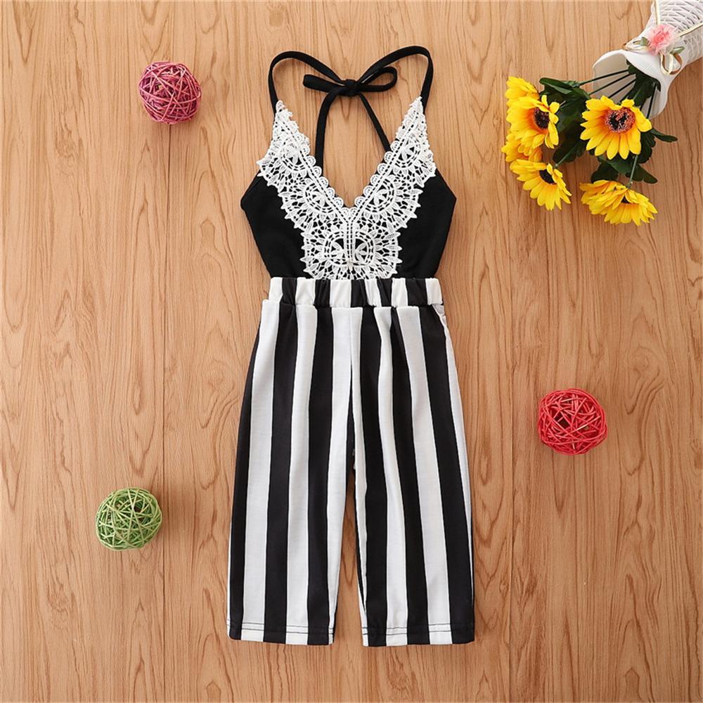 Girls Striped Lace Splicing Sling Jumpsuit kids clothes wholesale