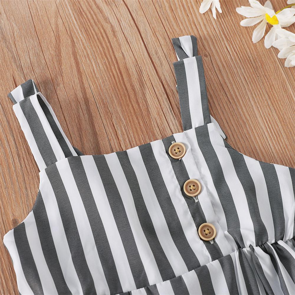 Girls Striped Leopard Printed Button Suspender Dress wholesale childrens clothing online