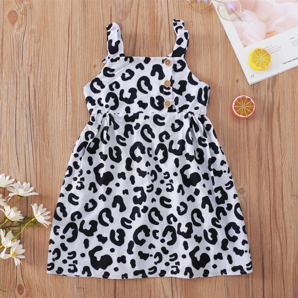 Girls Striped Leopard Printed Button Suspender Dress wholesale childrens clothing online