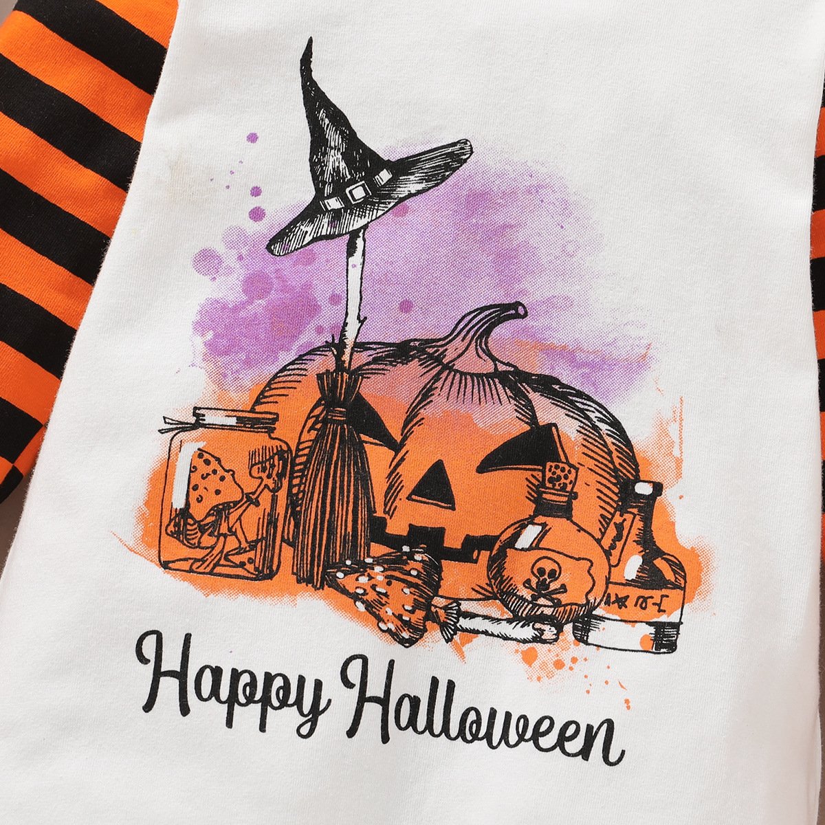 Baby Striped Letter Pumpkin Printed Long Sleeve Hooded Romper wholesale baby clothes usa