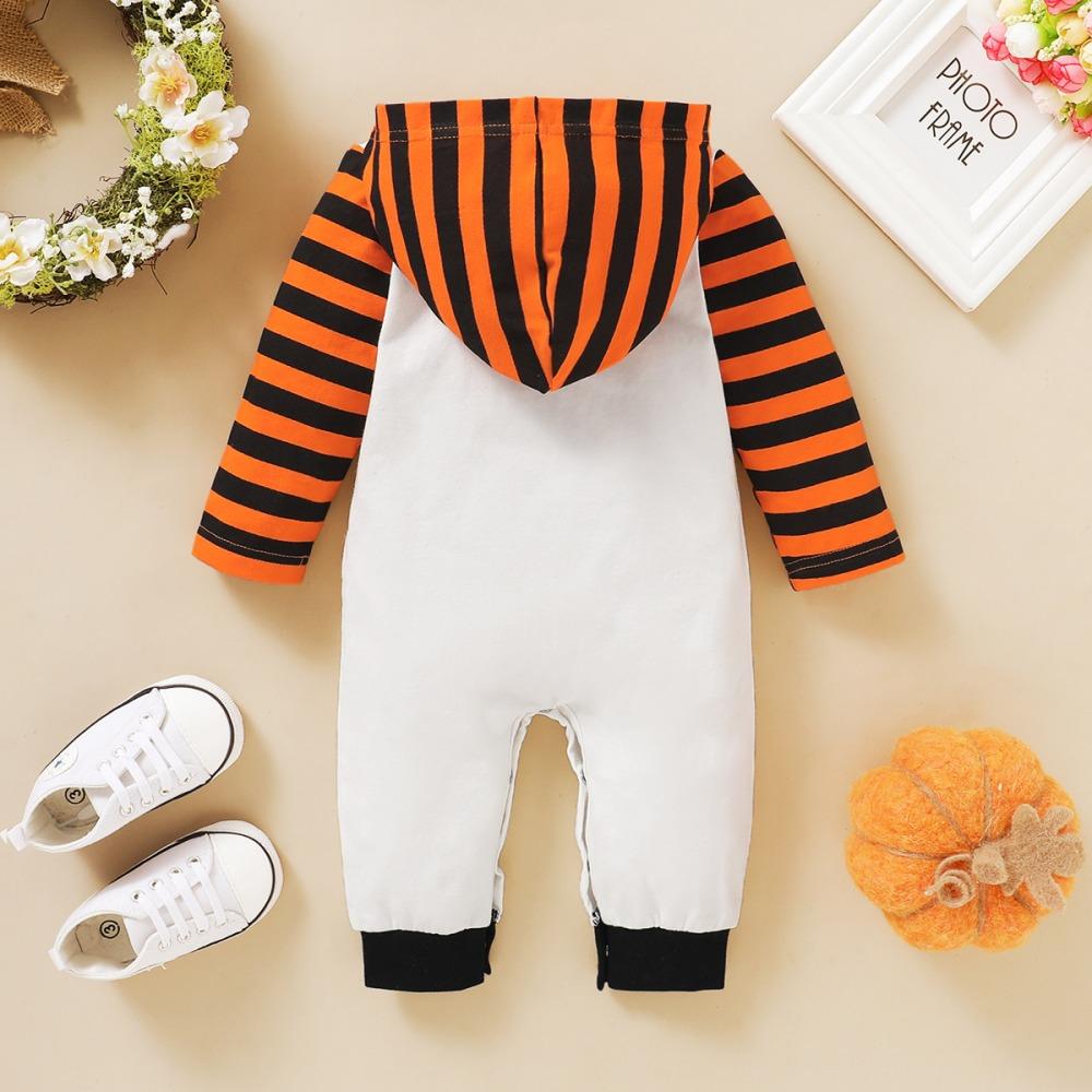 Baby Striped Letter Pumpkin Printed Long Sleeve Hooded Romper wholesale baby clothes usa