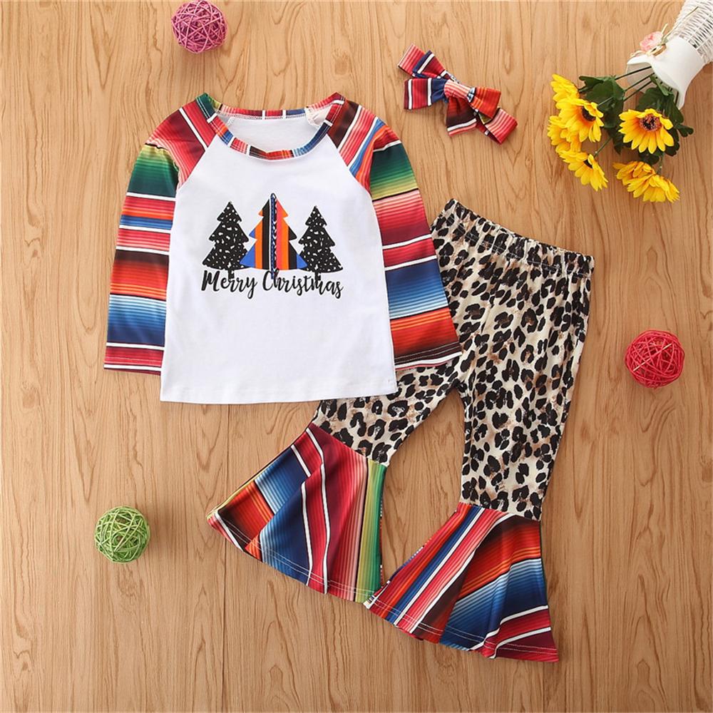 Toddler Girls Striped Long Sleeve Top & Leopard Flare Pants Wholesale Girls