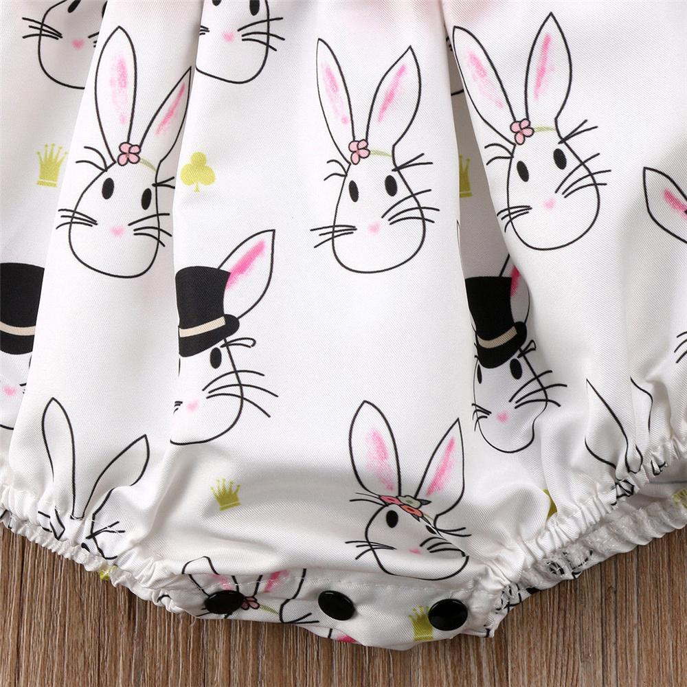 Baby Girls Striped Rabbit Printed Bow Decor Sleeveless Romper Wholesale Baby Clothes