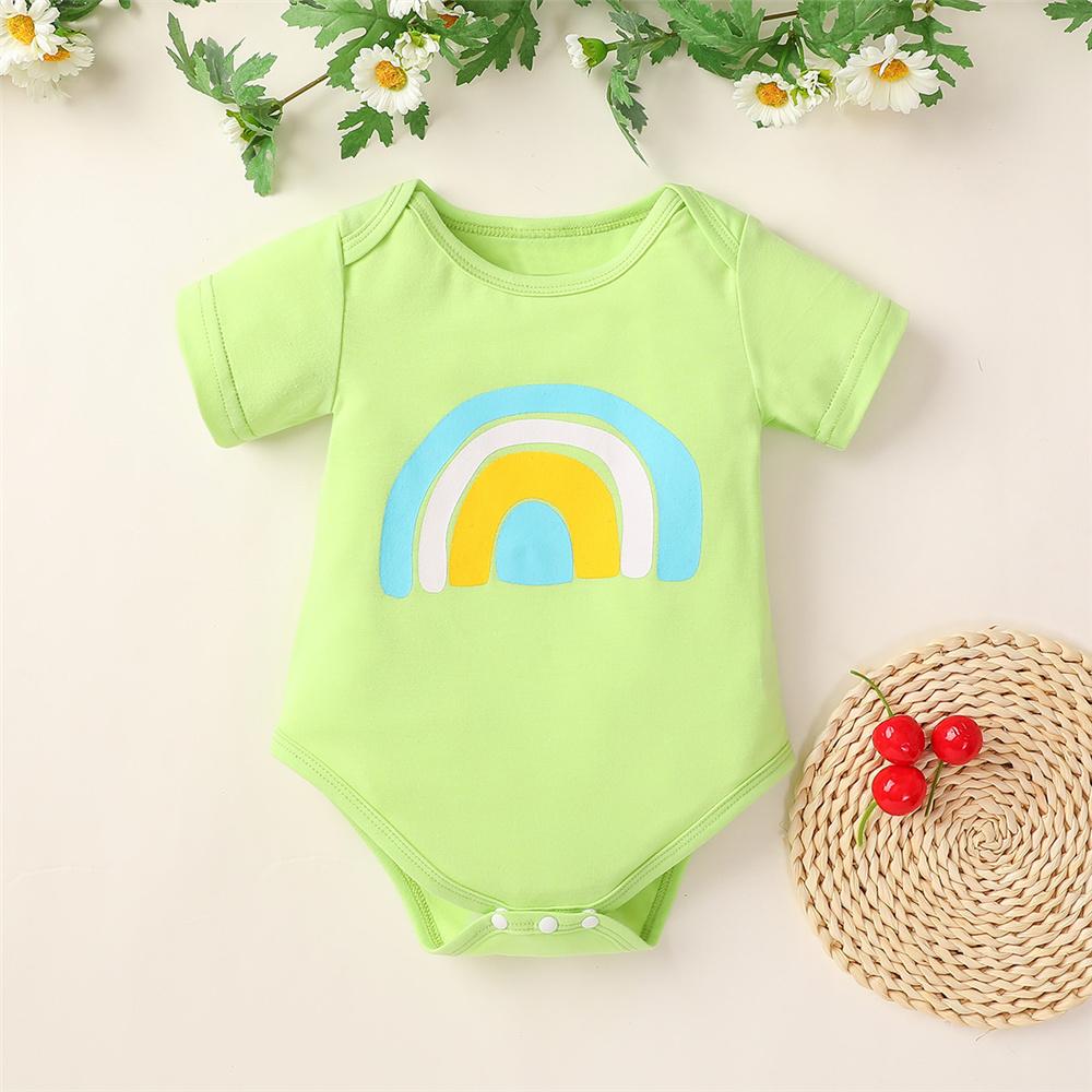 Baby Unisex Striped Rainbow Printed Short Sleeve Romper cheap baby girl clothes boutique