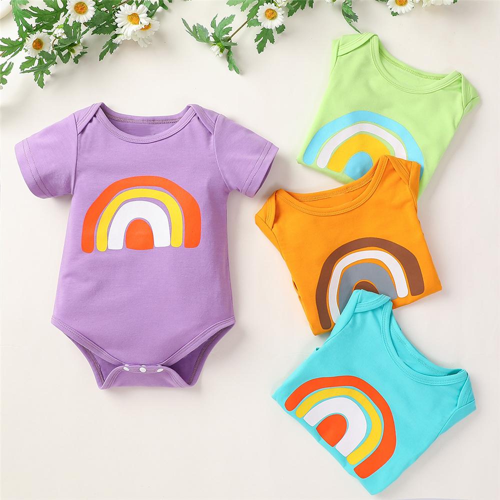 Baby Unisex Striped Rainbow Printed Short Sleeve Romper cheap baby girl clothes boutique