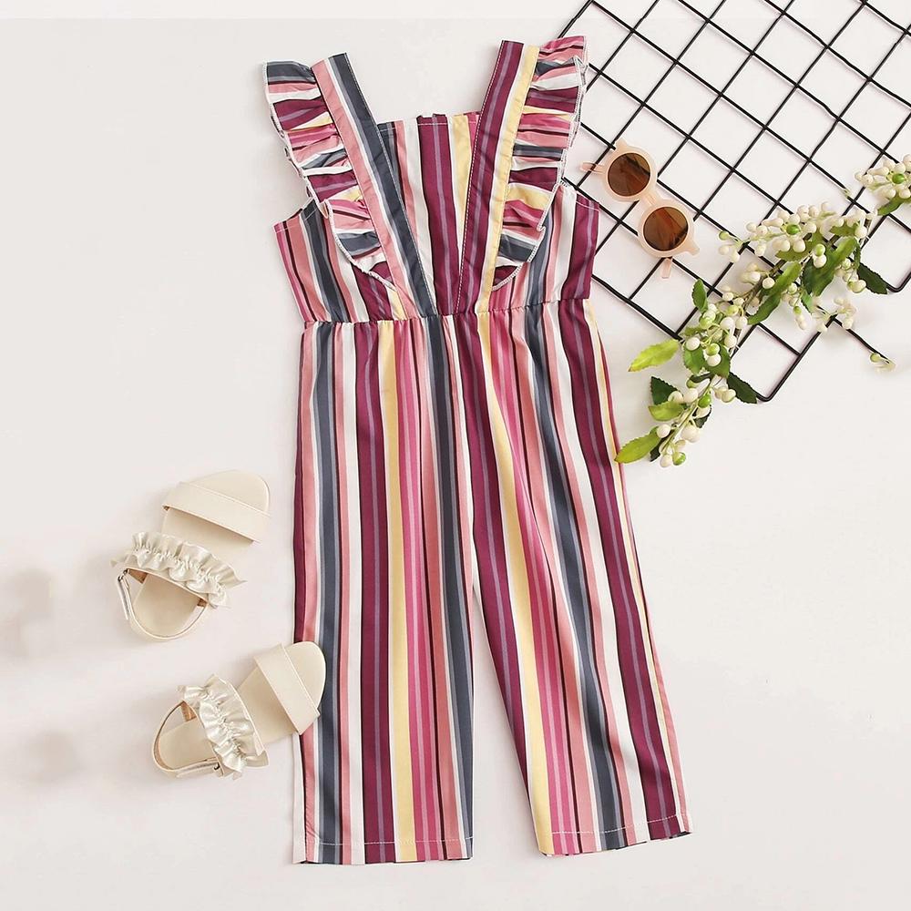 Girls Striped Ruffled Bohemia Style Jumpsuit wholesale girls clothes