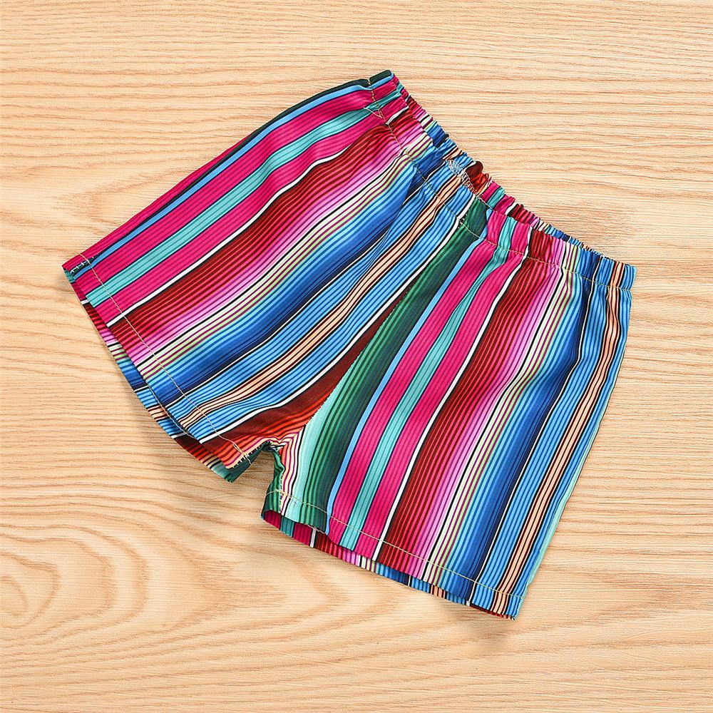 Girls Striped Ruffled Short Sleeve Top & Skirt &Headband Wholesale Girl Clothing