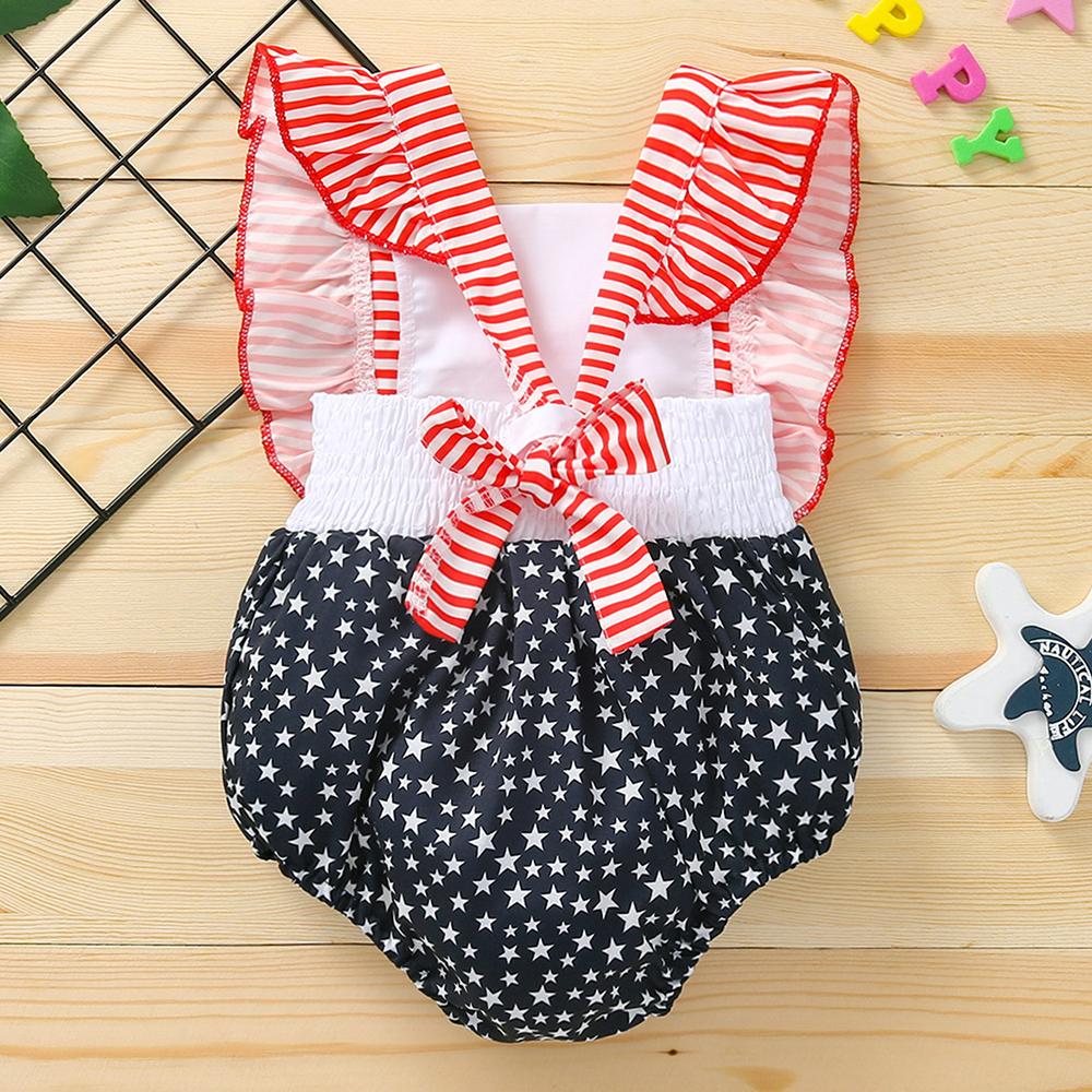 Baby Girls Striped Ruffled Sleeveless Star Romper Wholesale Baby Clothes