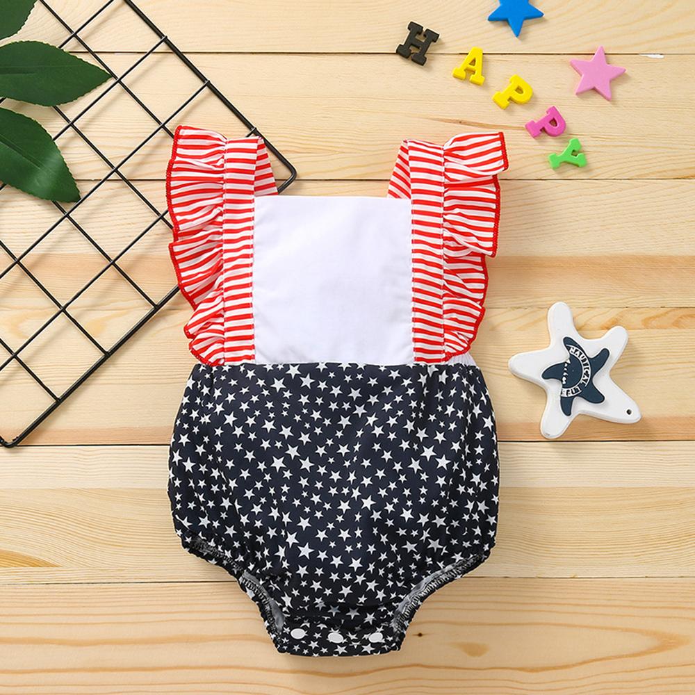 Baby Girls Striped Ruffled Sleeveless Star Romper Wholesale Baby Clothes