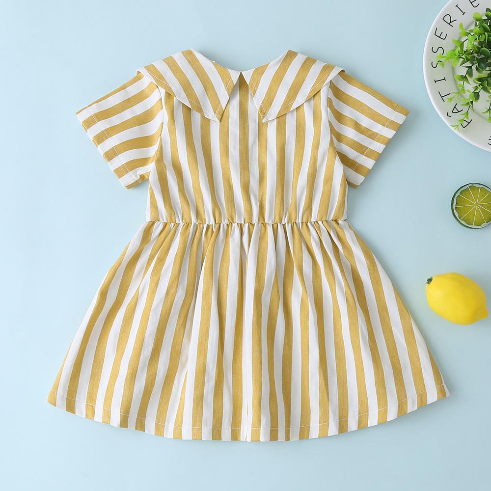 Baby Girls Striped Short Sleeve Lapel Dress Wholesale Baby Boutique Items
