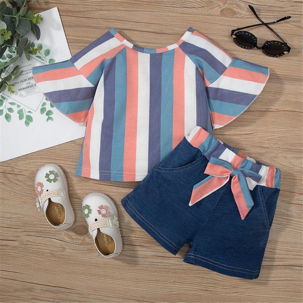 Baby Girls Striped Short Sleeve Pullover Top & Shorts baby clothes wholesale usa