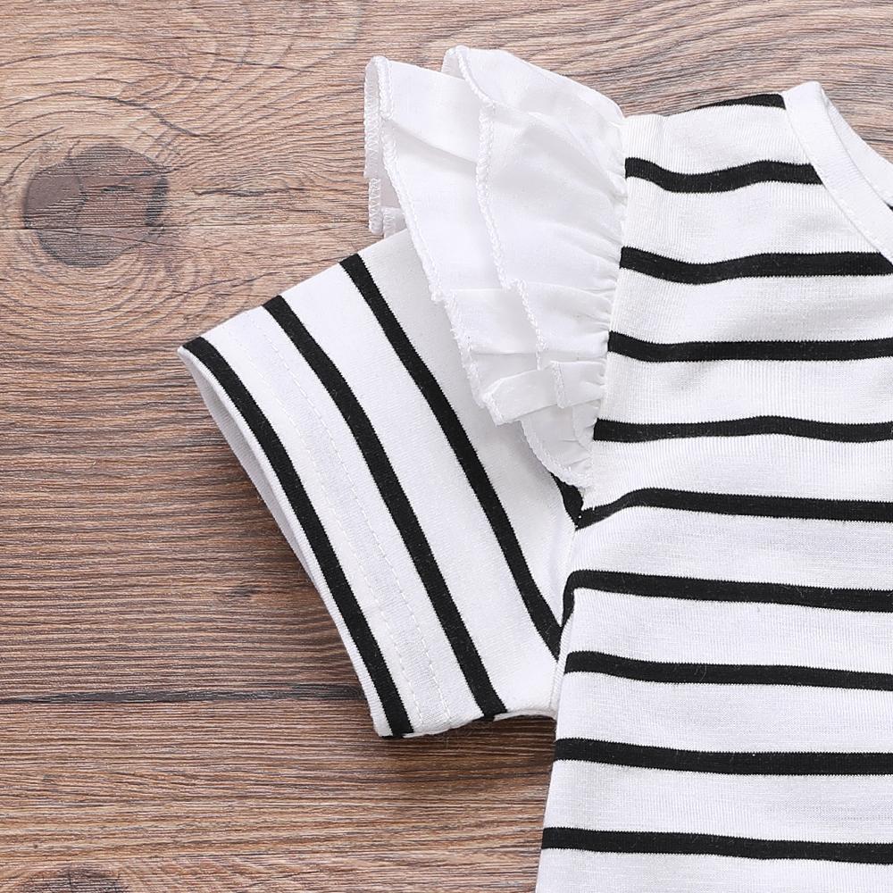 Girls Striped Short Sleeve Ruffled Top & Solid Skirt wholesale childrens clothing