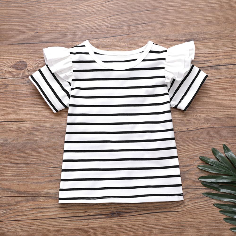 Girls Striped Short Sleeve Ruffled Top & Solid Skirt wholesale childrens clothing