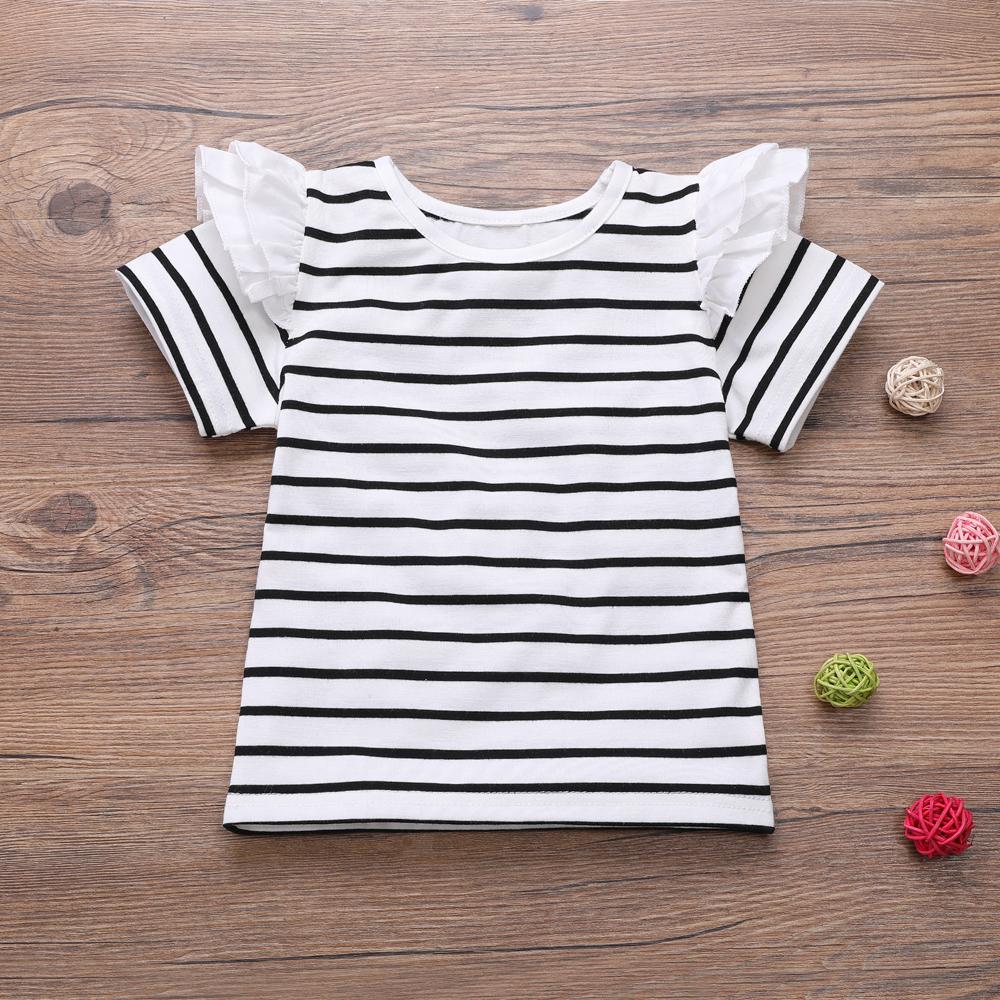 Girls Striped Short Sleeve Ruffled Top & Solid Skirt wholesale childrens clothing