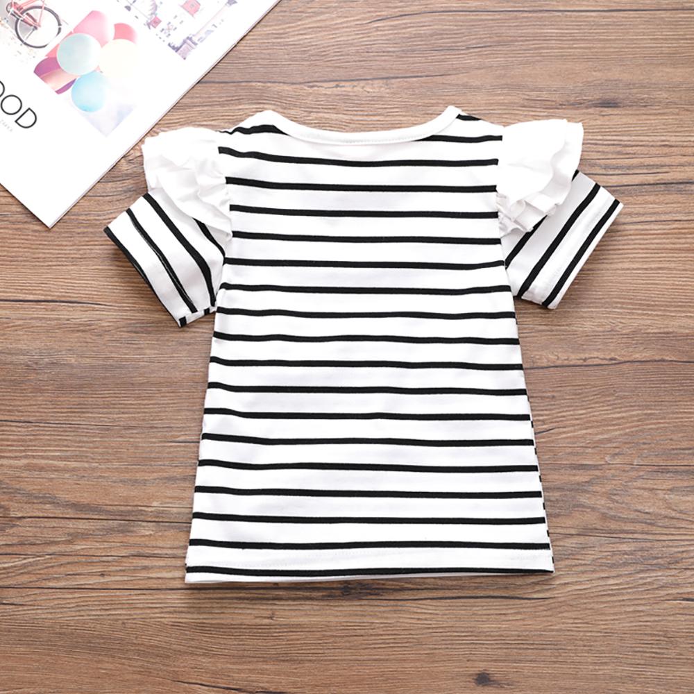 Girls Striped Short Sleeve Ruffled Top & Solid Skirt wholesale childrens clothing