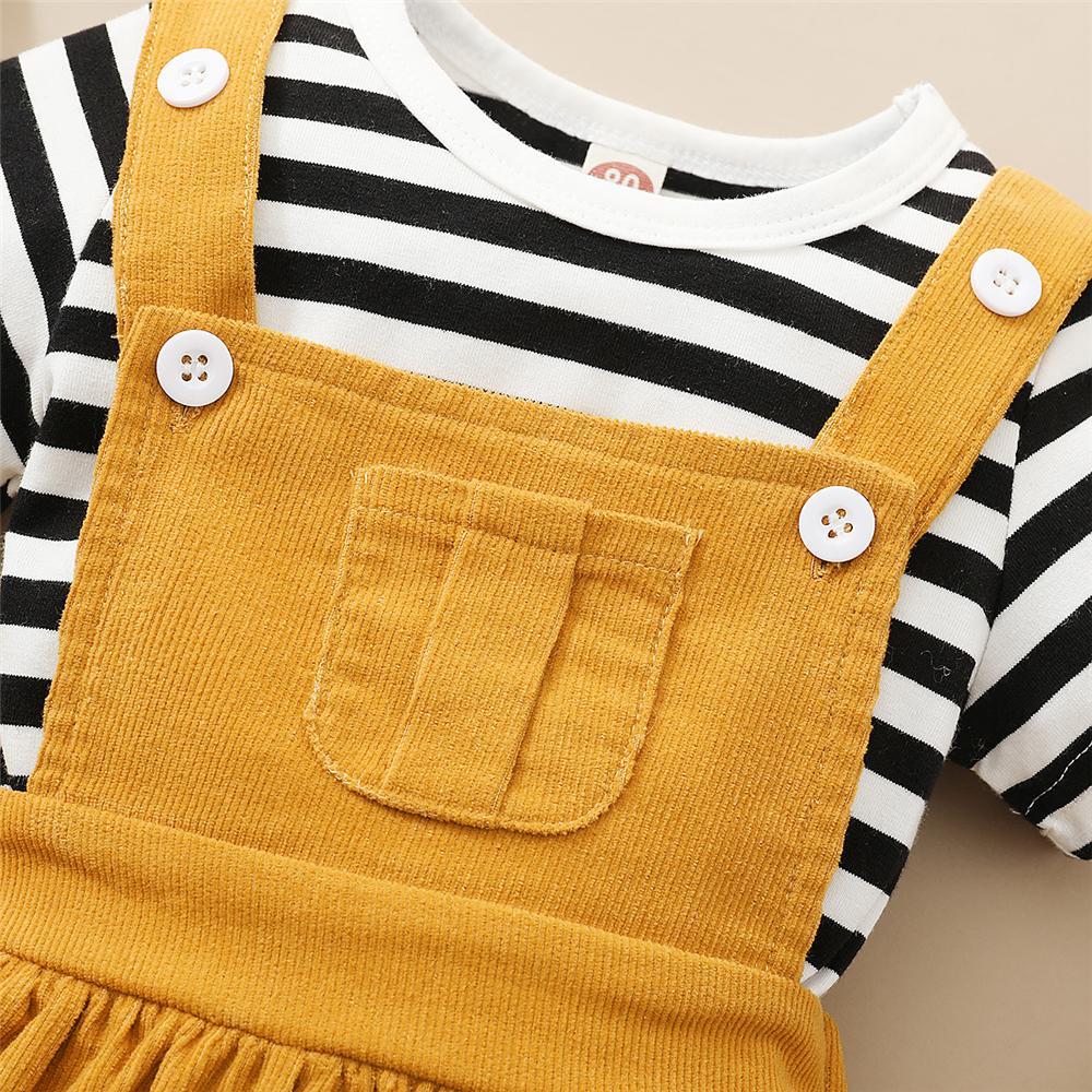 Girls Striped Short Sleeve T-Shirts & Solid Suspender Dress Wholesale Baby Girl Clothes