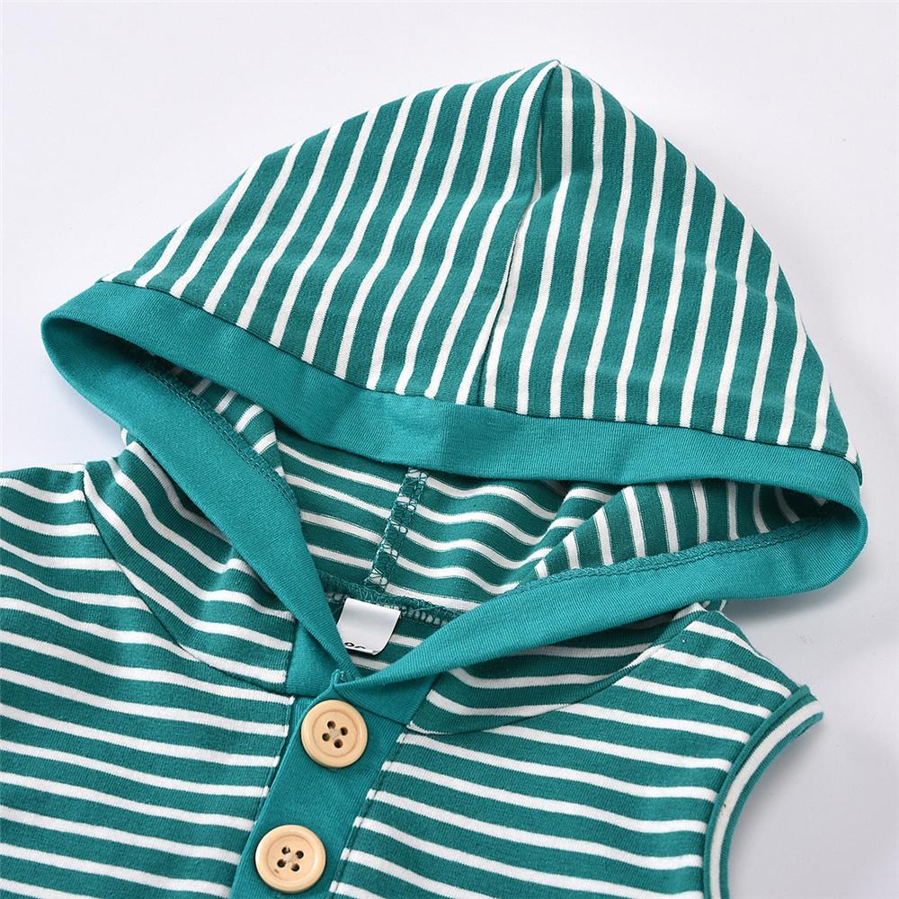 Baby Unisex Striped Sleeveless Button Hooded Top & Shorts baby wholesale