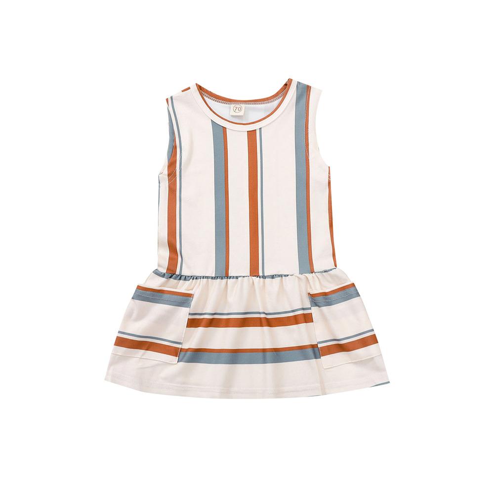 Baby Girls Striped Sleeveless Pocket Dress Wholesale Baby Clothes