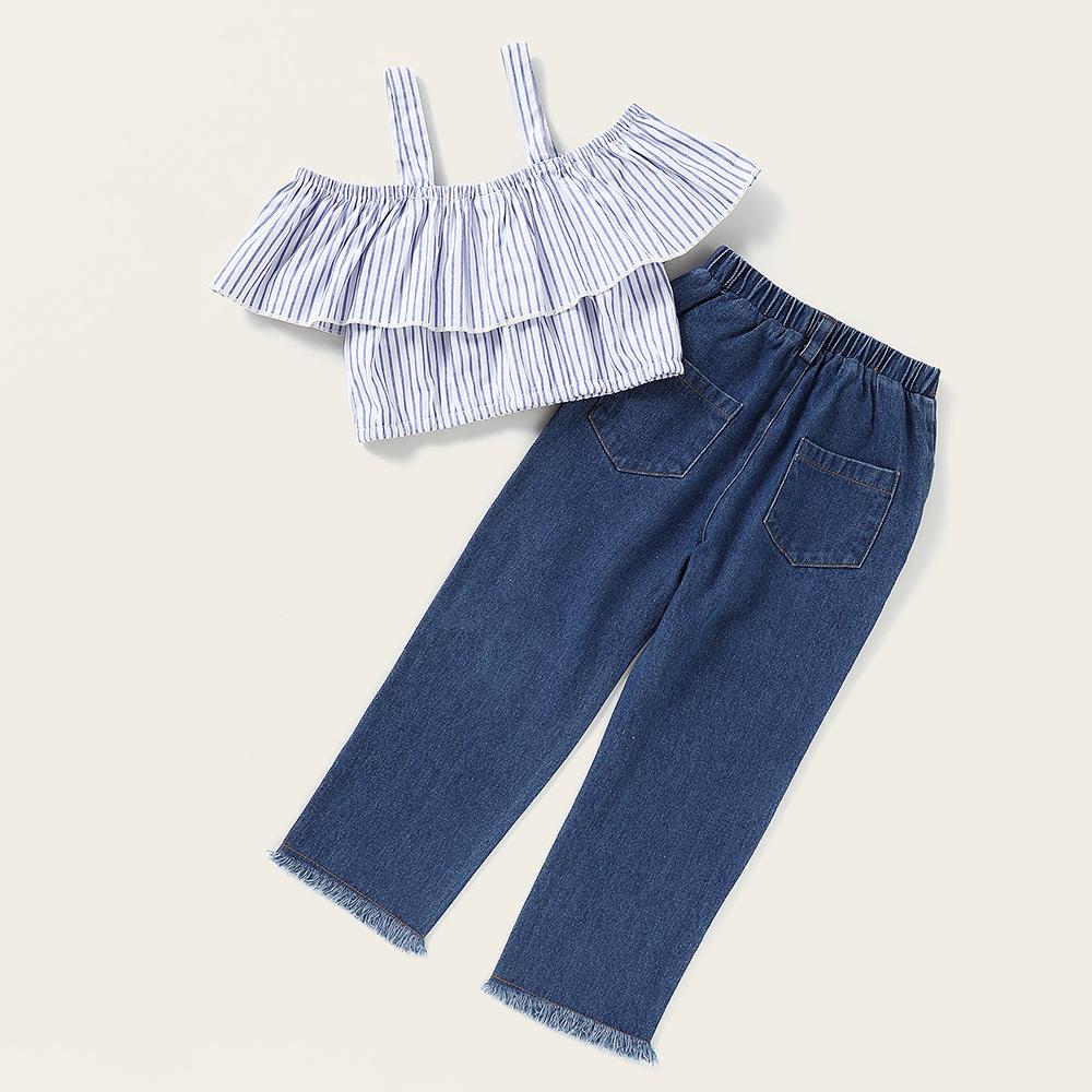 Girls Striped Sling Top & Jeans wholesale kids clothing