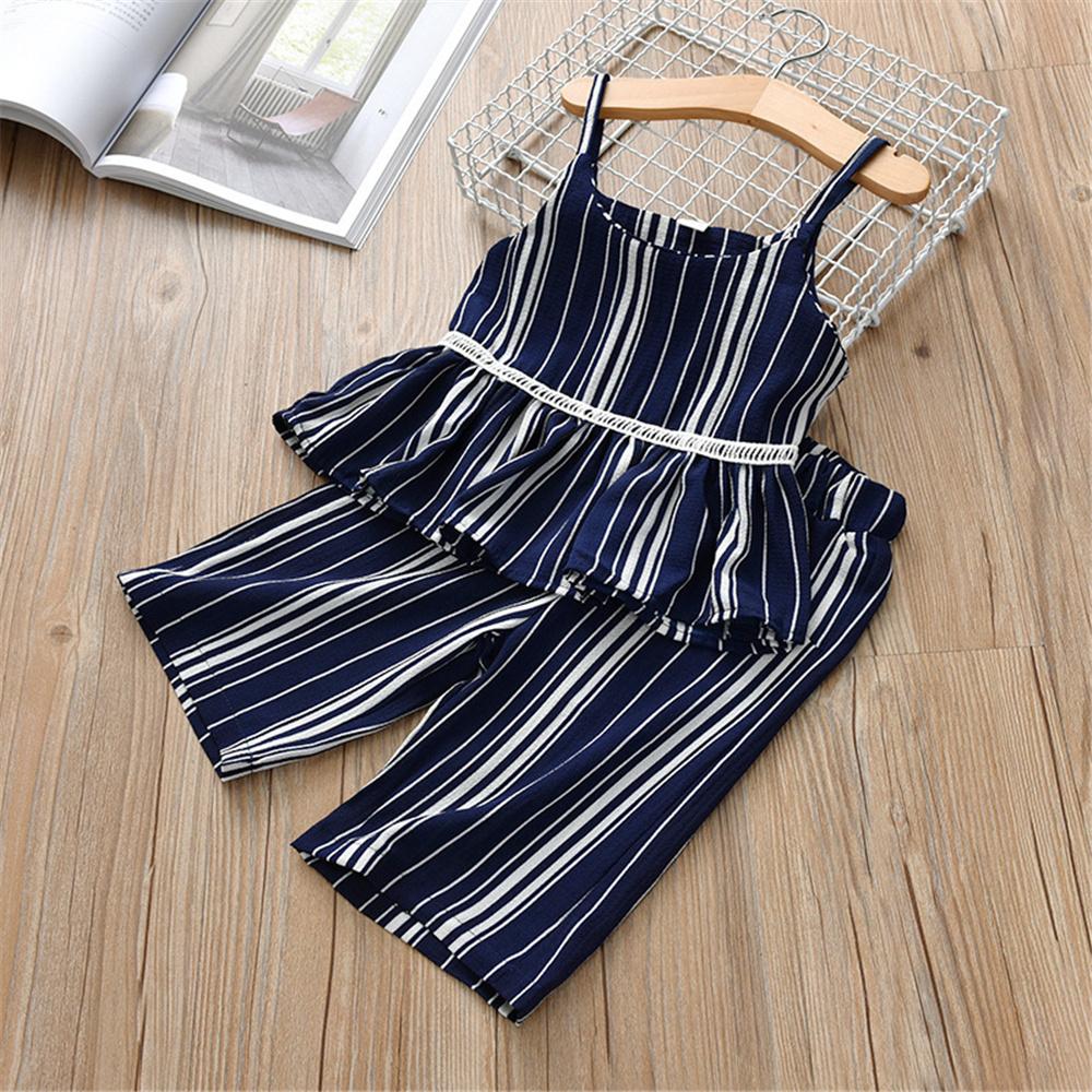 Girls Striped Sling Top & Shorts Summer Suit Girls Clothing Wholesalers