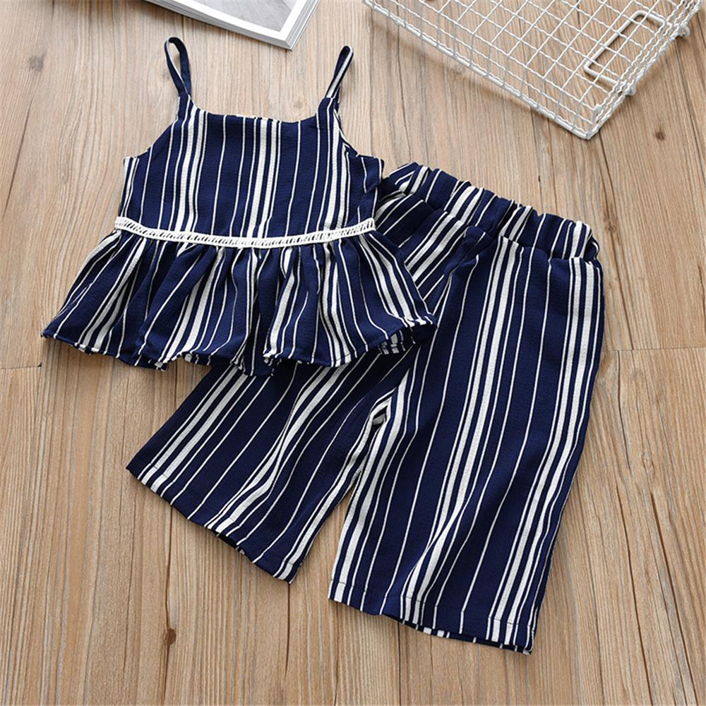 Girls Striped Sling Top & Shorts Summer Suit Girls Clothing Wholesalers