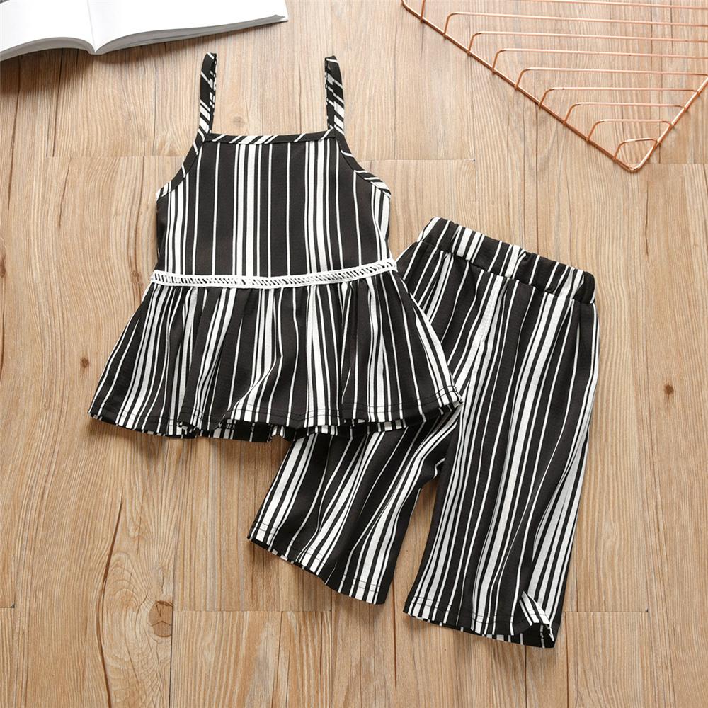 Girls Striped Sling Top & Shorts Summer Suit Girls Clothing Wholesalers