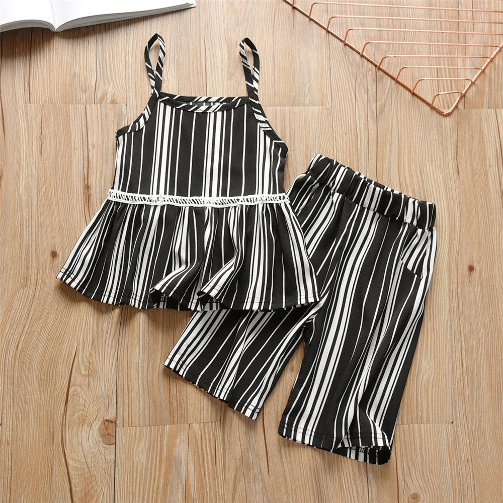 Girls Striped Sling Top & Shorts Summer Suit Girls Clothing Wholesalers