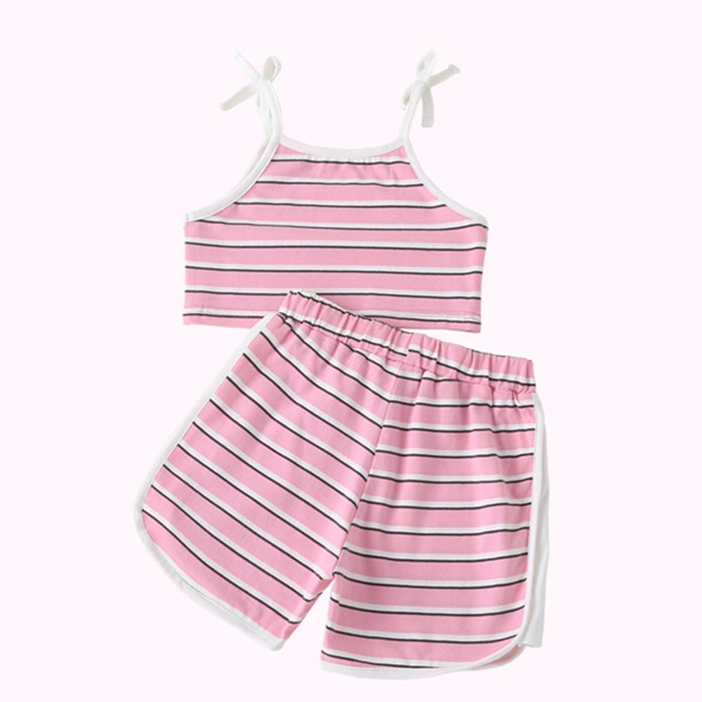 Girls Striped Sling Top & Shorts kids clothing wholesale