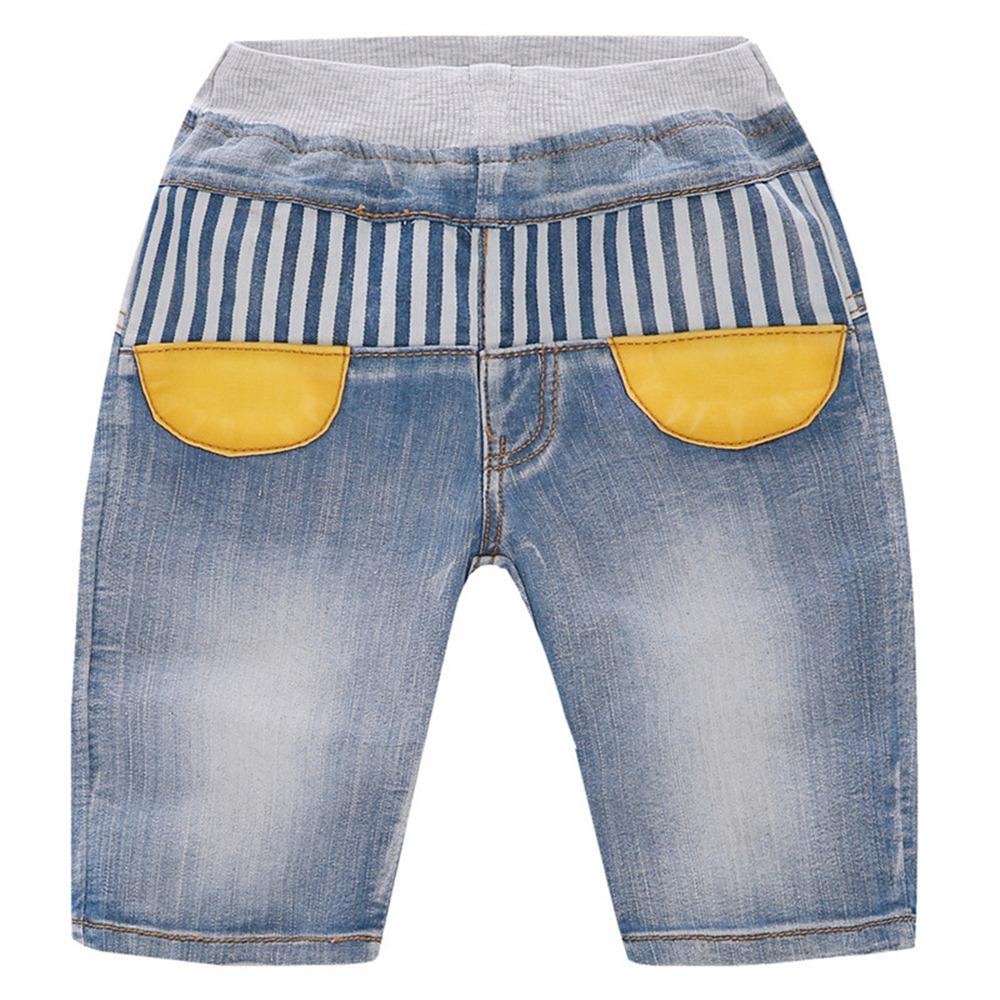 Boys Striped Splicing Casual Denim Shorts wholesale childrens clothing