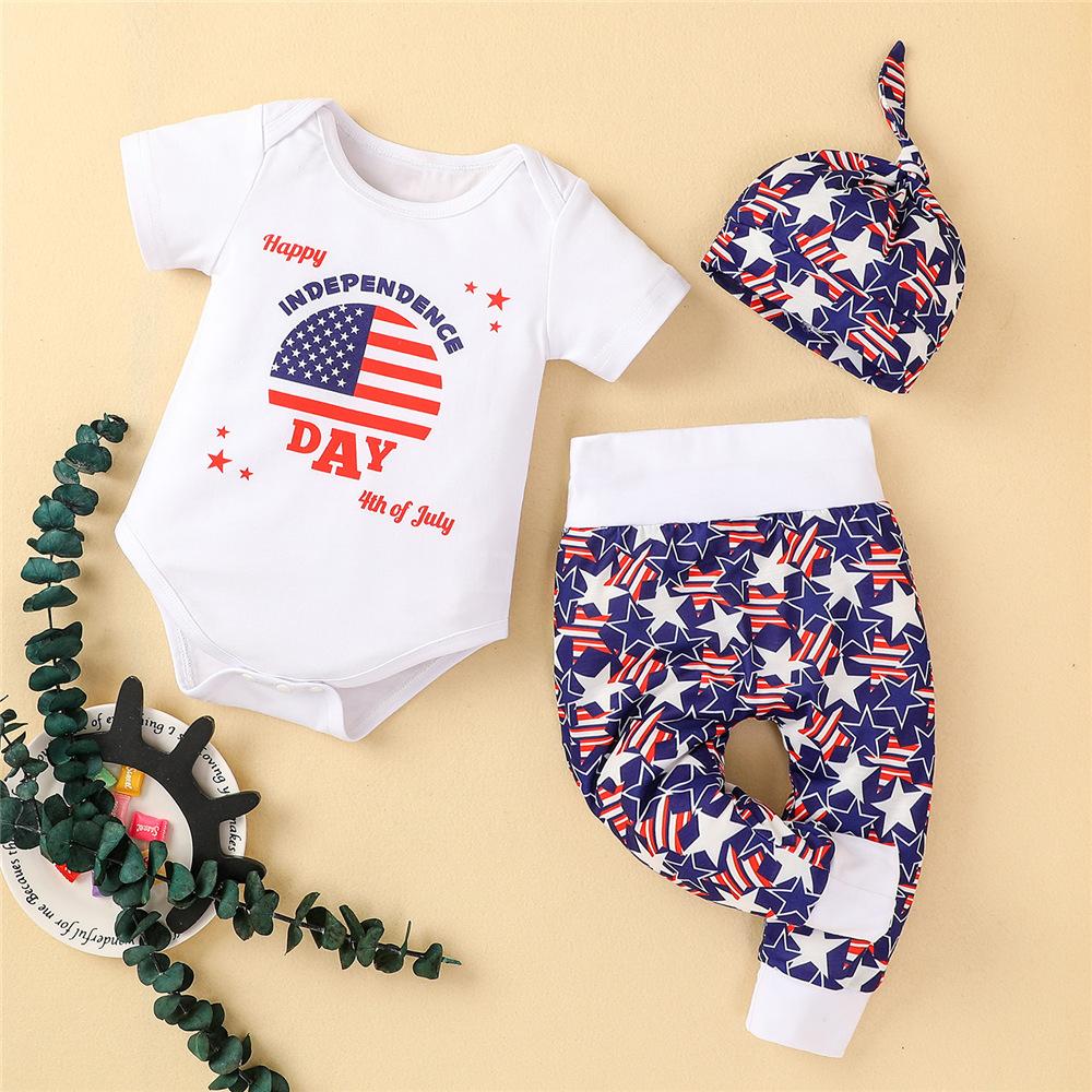 Baby Unisex Striped Star Cartoon Letter Romper & Pants & Hat bulk baby clothes