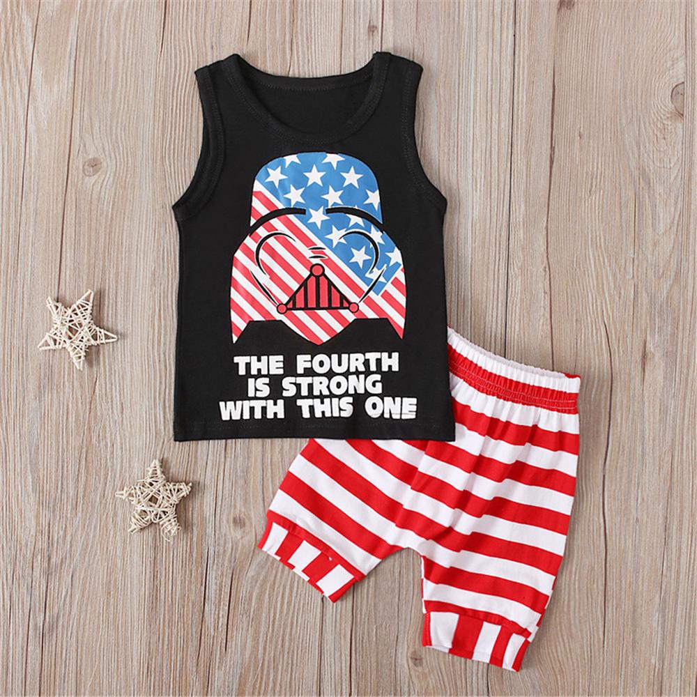 Baby Boys Striped Star Letter Printed Sleeveless Top & Shorts Toddler Clothing Wholesale