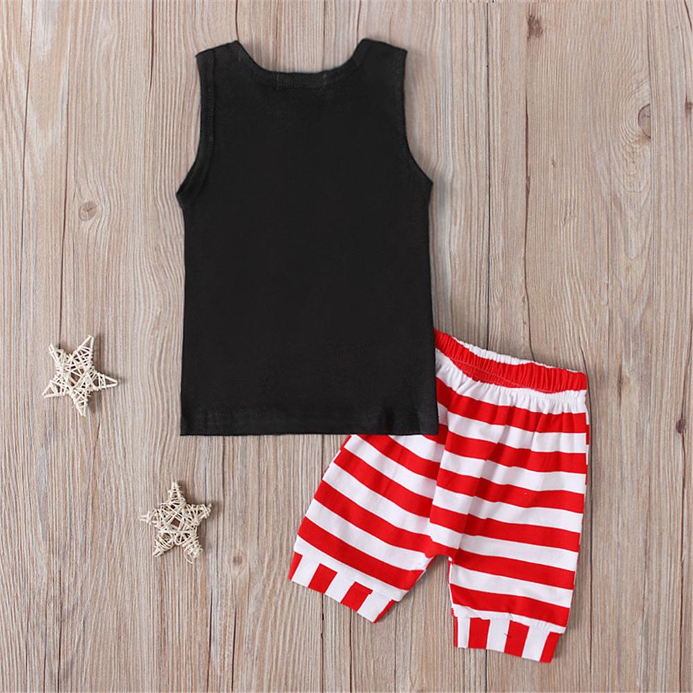 Baby Boys Striped Star Letter Printed Sleeveless Top & Shorts Toddler Clothing Wholesale