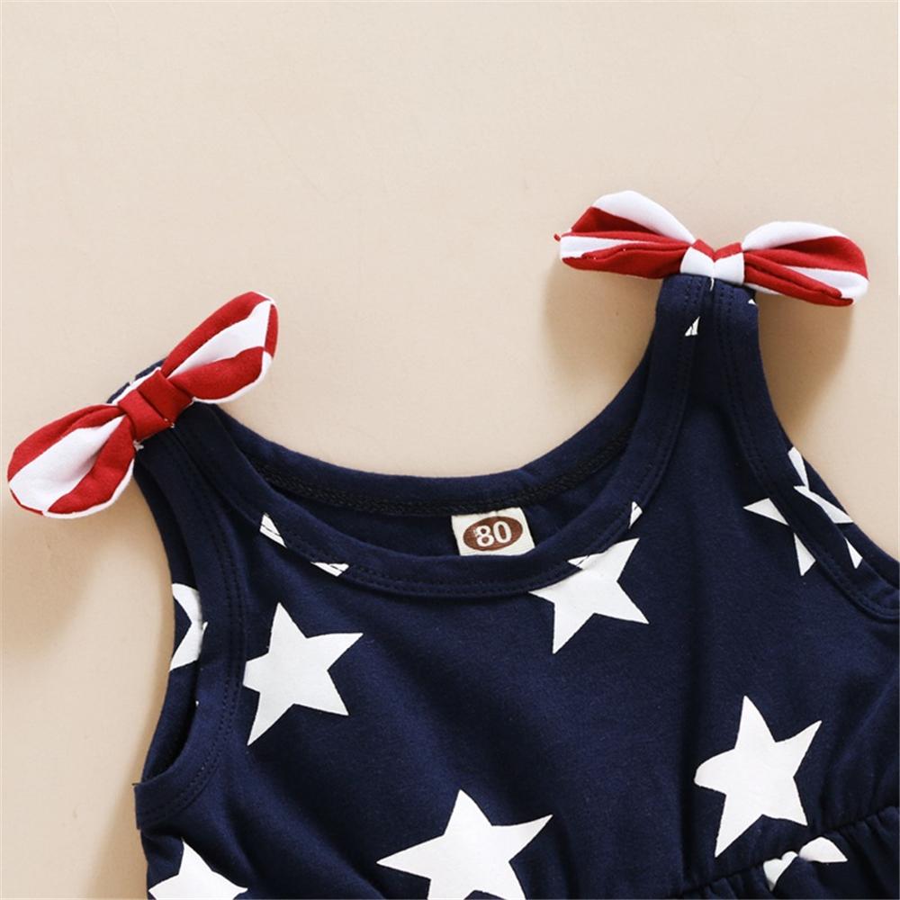 Girls Striped Star Printed Bow Suspender Dress kids clothing wholesale