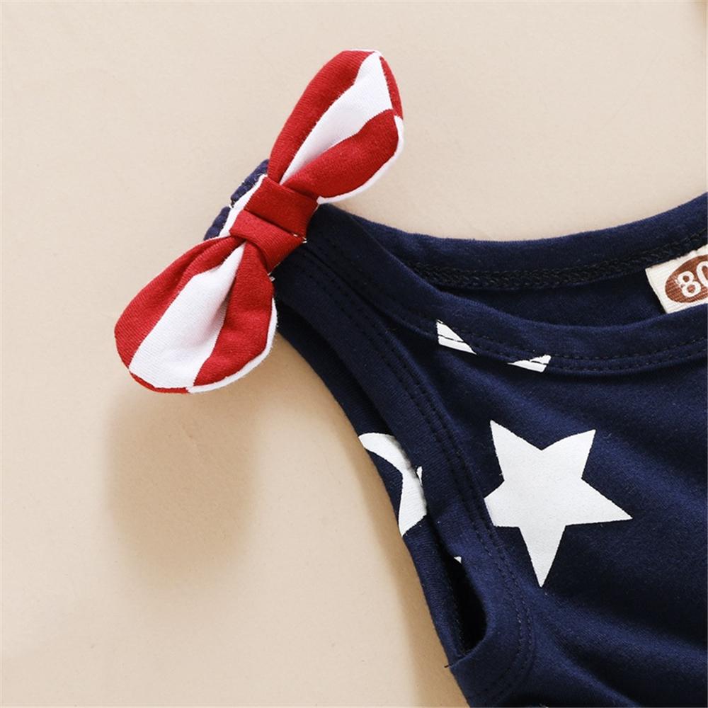 Girls Striped Star Printed Bow Suspender Dress kids clothing wholesale