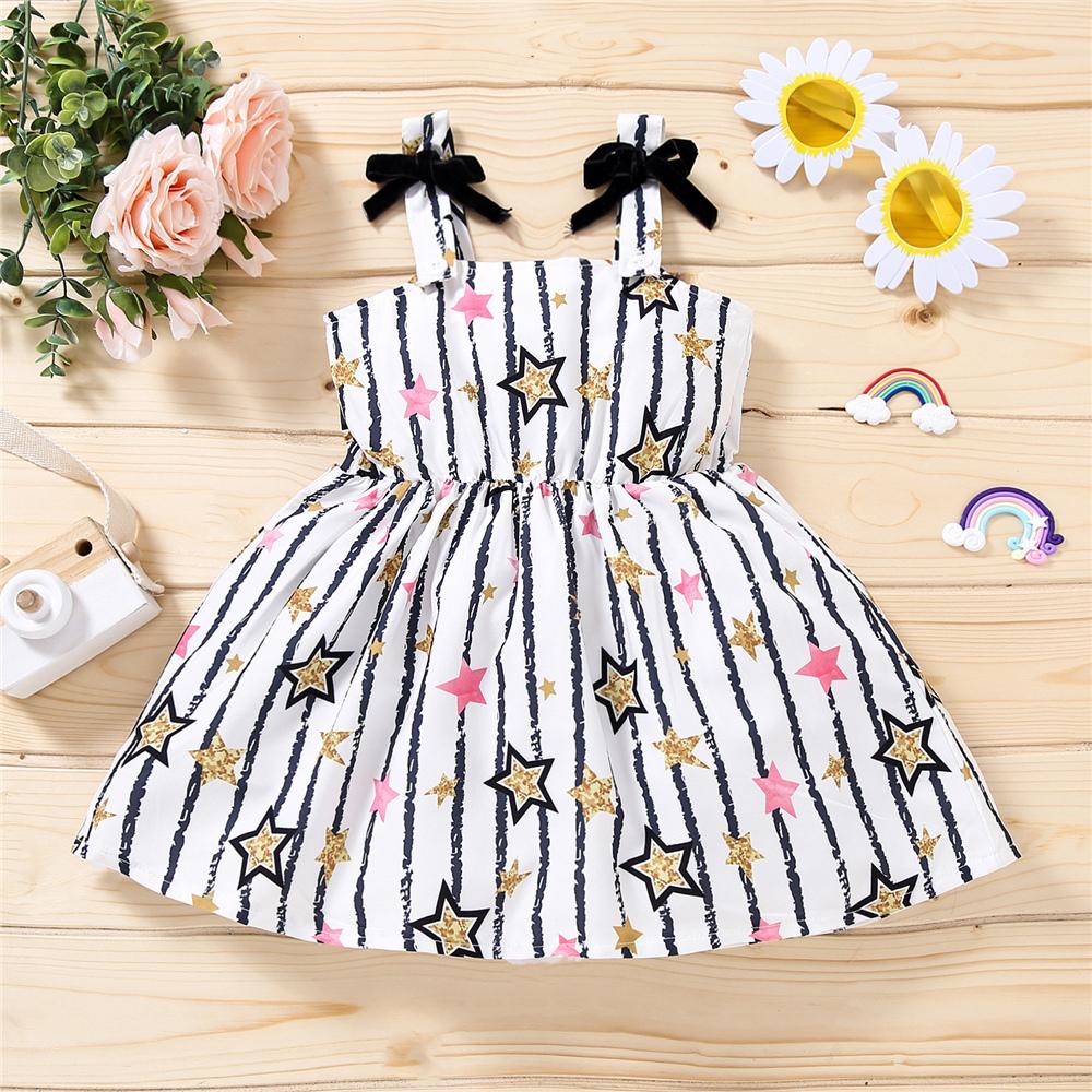 Girls Striped Star Printed Princess Suspender Dress kids wholesale clothing
