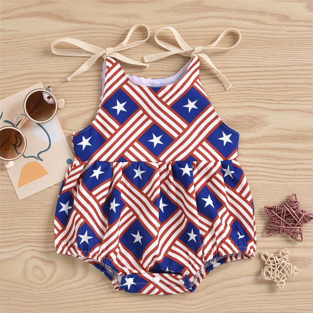 Baby Girls Striped Star Printed Sling Romper cheap baby clothes wholesale