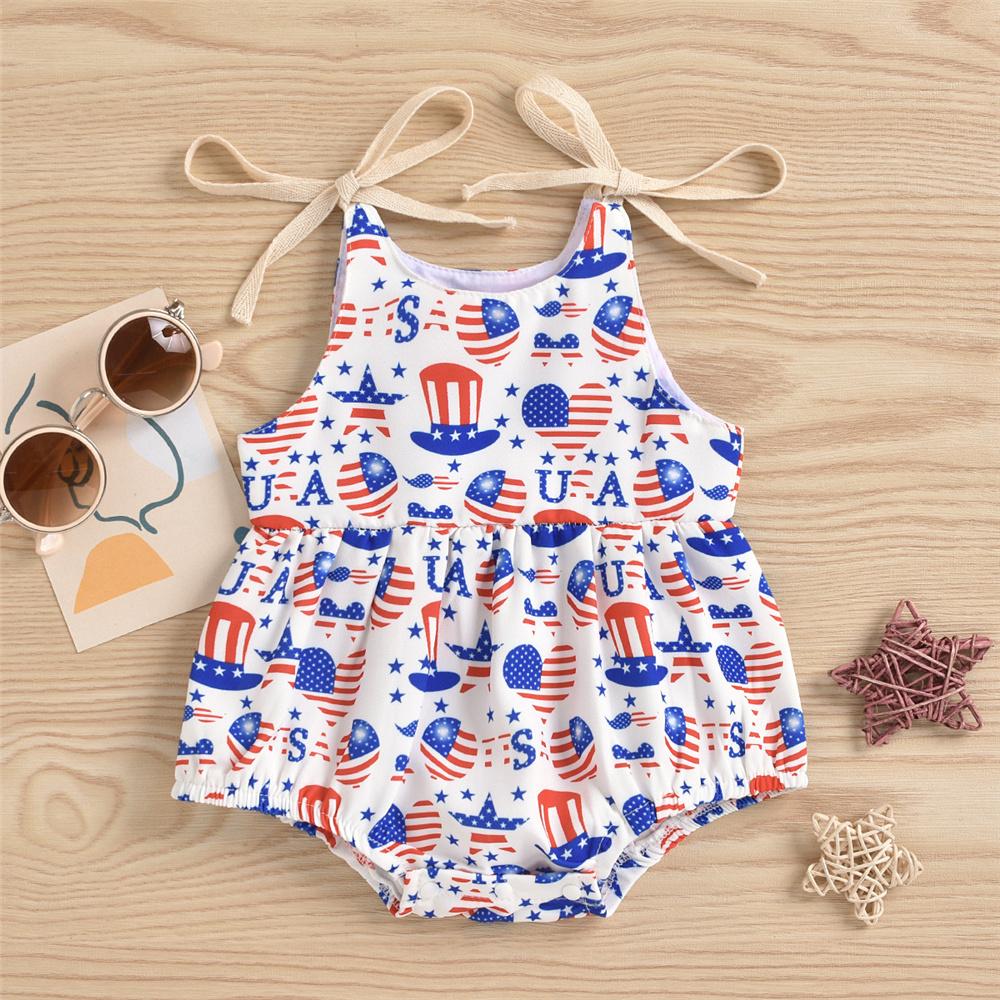 Baby Girls Striped Star Printed Sling Romper cheap baby clothes wholesale