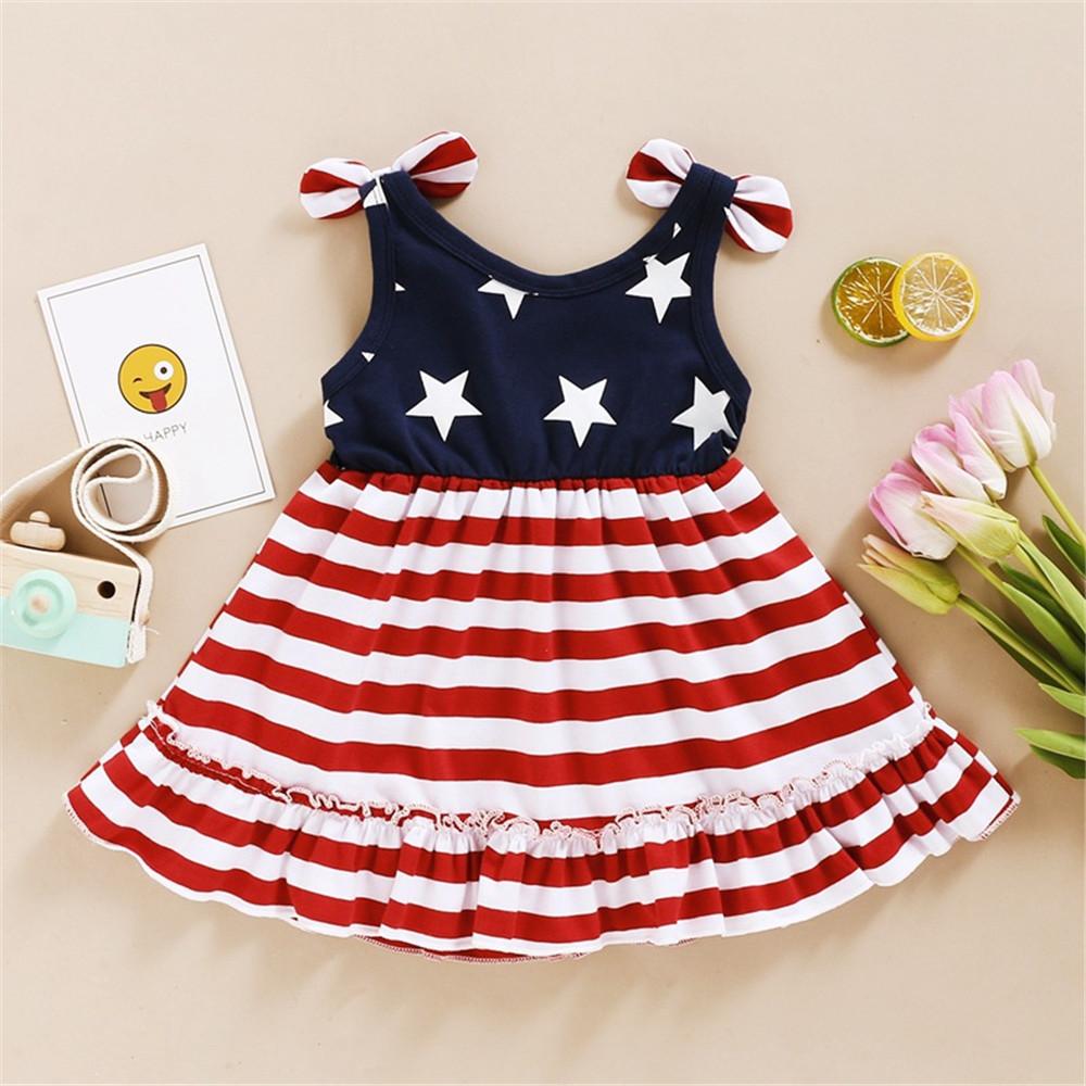 Girls Striped Star Sling Bow Dress wholesale childrens clothing